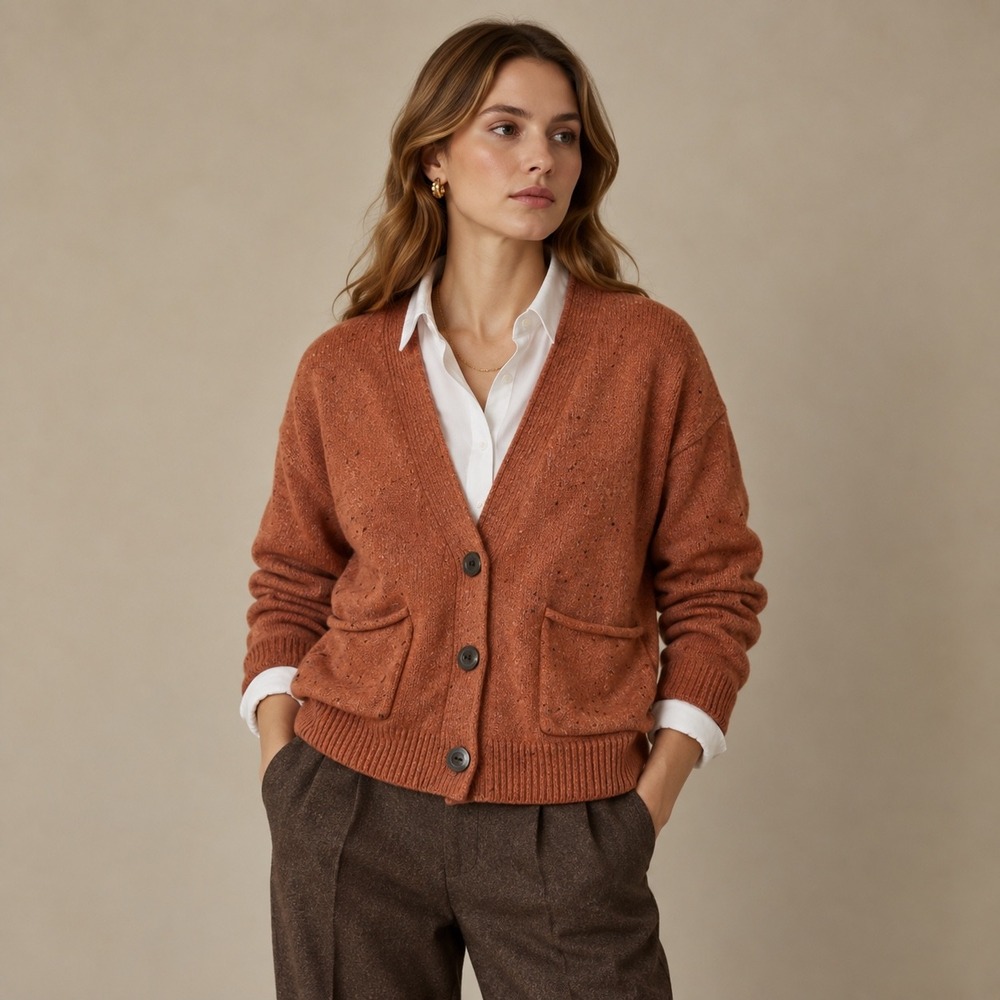 Universal Thread Orange Cozy Knit Donegal Boxy Grandpa Cardigan, XS